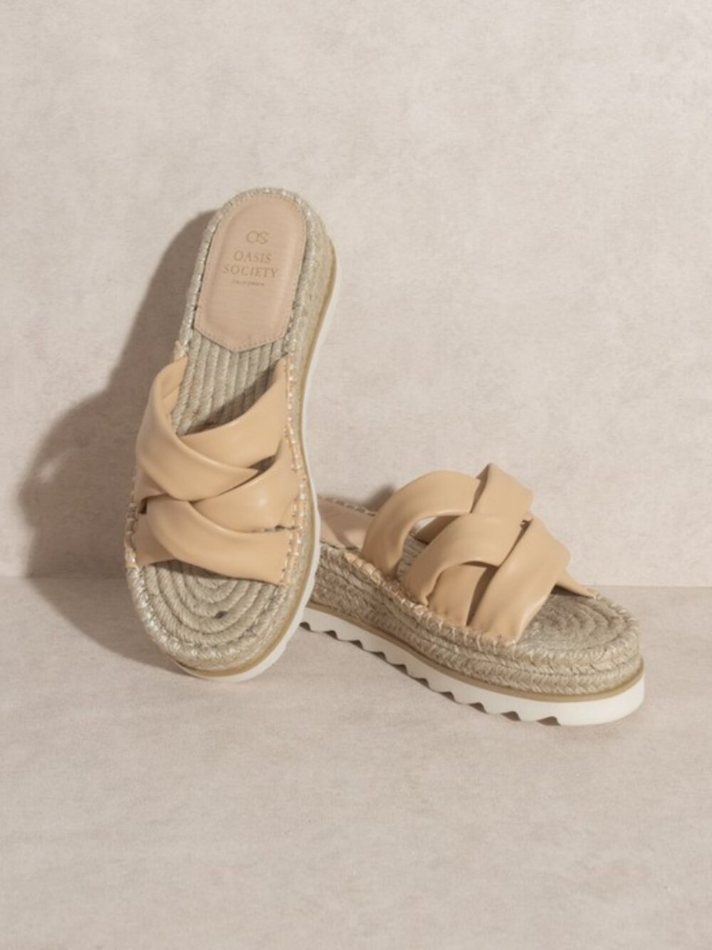 Size 7.5 Oasis Society Rebel Beige Criss Cross Platform Espadrille Sandals